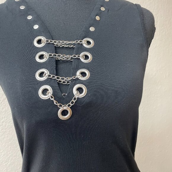 Biker Clothing Women's Large Rivets and Chain Large Tank Top - Picture 2 of 5
